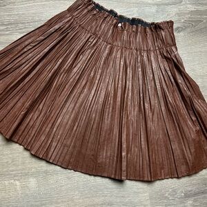 NWT Mustard Seed Pleated‎ Faux Leather Copper Mini Skirt- Small
